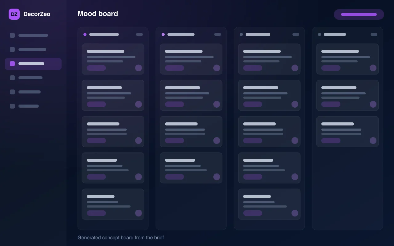 DecorZeo mood board — illustration of generated concept board from the brief