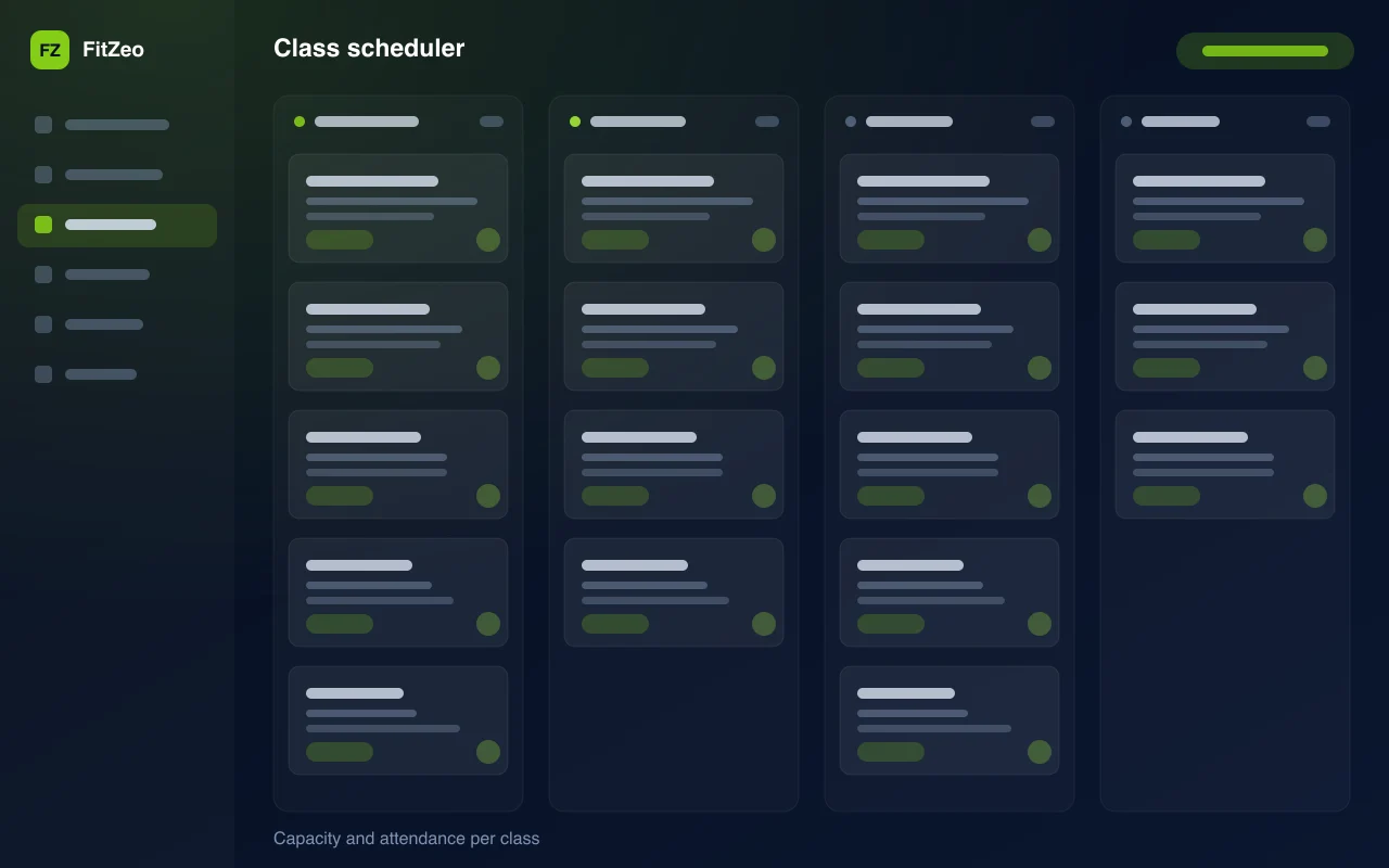 FitZeo class scheduler — illustration of capacity and attendance per class