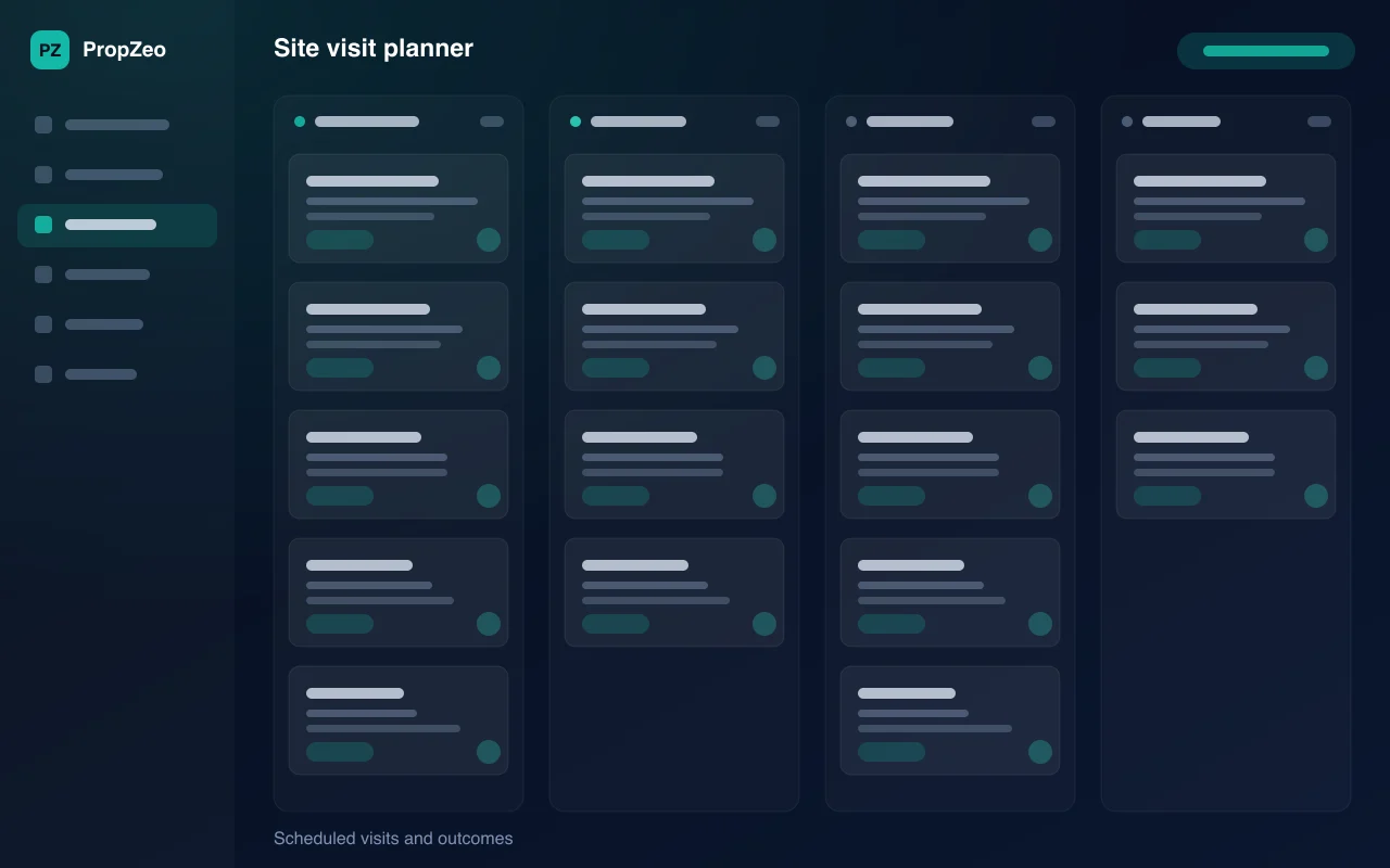 PropZeo site visit planner — illustration of scheduled visits and outcomes