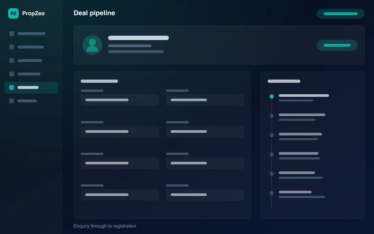 PropZeo deal pipeline — illustration of enquiry through to registration